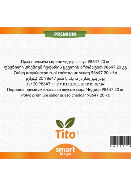 Toz Premium Kaşar Peyniri Aroması 98647 20 kg