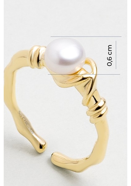 Doğal Inci Taşlı 18 Ayar Sarı Altın Kaplama Ayarlanabilir Gümüş Yüzük fiyatları