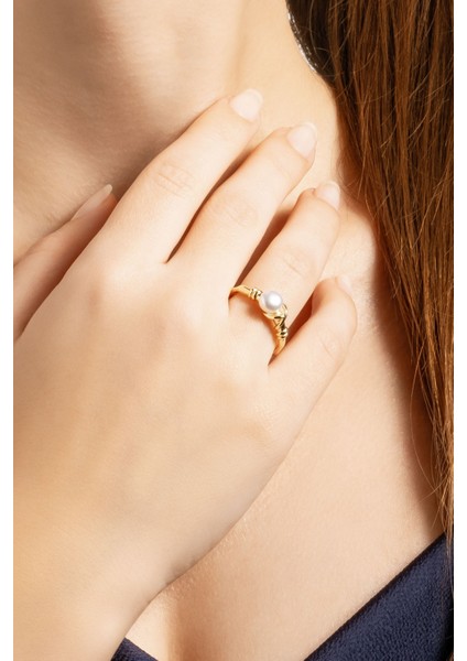 Doğal Inci Taşlı 18 Ayar Sarı Altın Kaplama Ayarlanabilir Gümüş Yüzük fırsatları