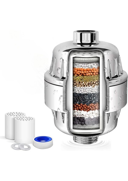 20 Aşamalı Duş Suyu Filtre Seti Klor Florür Ağır Metalleri Gidermek Için Filtrelenmiş Duş Başlığı Için Suyu Yumuşatmak (Yurt Dışından)