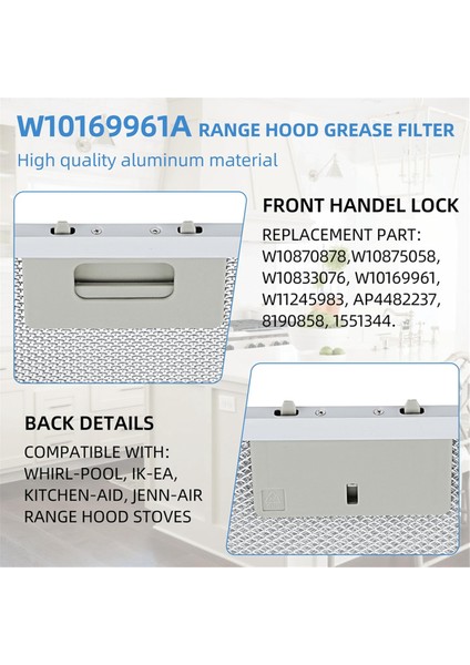 3 Adet W10169961A Whirlpool Kitchenaid Jenn Air Davlumbaz Davlumbaz Filtresi Alüminyum Havalandırma Filtresini Değiştirin 12X10.5 Inç (Yurt Dışından) fırsatları
