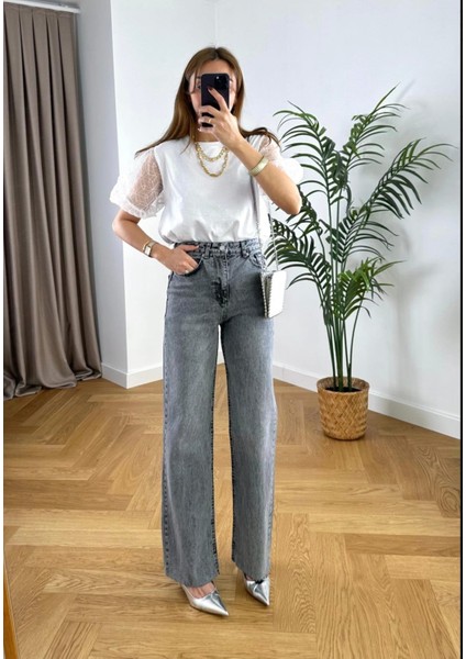 Premium Yüksek Bel Toparlayıcı Paçası Kesik Likralı Straight Jean fiyatları