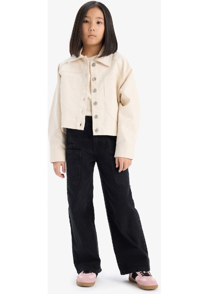 Kız Çocuk Cropped Fit Pamuklu Uzun Kollu Gömlek D9147A825SP