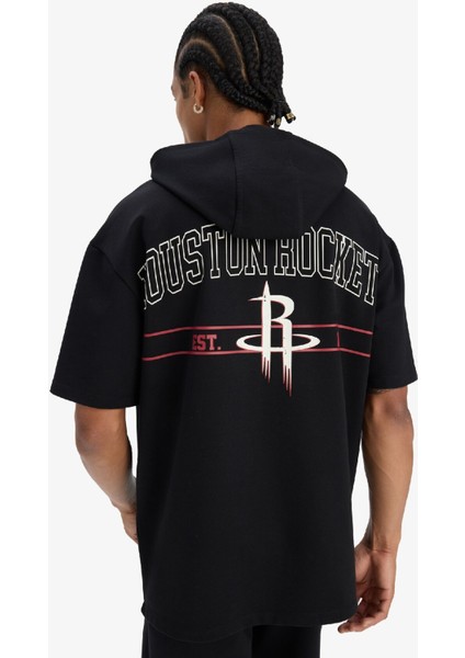 Defactofit Nba Houston Rockets Oversize Geniş Kalıp Kapüşonlu Sporcu Kısa Kollu TIŞÖRT D9898AX25SP