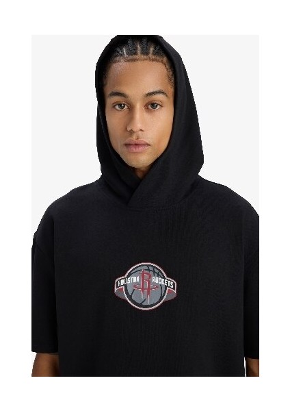 Defactofit Nba Houston Rockets Oversize Geniş Kalıp Kapüşonlu Sporcu Kısa Kollu TIŞÖRT D9898AX25SP