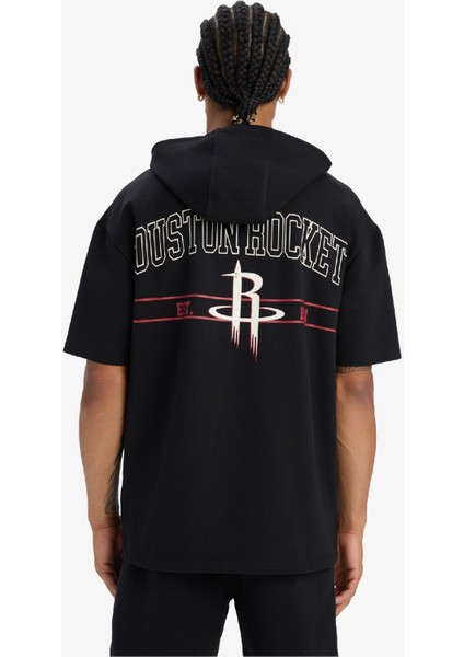Defactofit Nba Houston Rockets Oversize Geniş Kalıp Kapüşonlu Sporcu Kısa Kollu TIŞÖRT D9898AX25SP