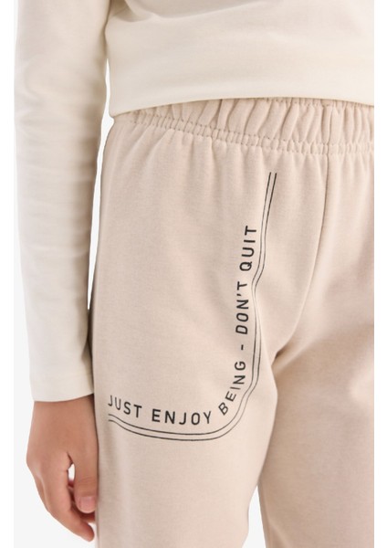 Kız Çocuk Baskılı Beli Paçası Lastikli Jogger Eşofman Altı D7012A824WN