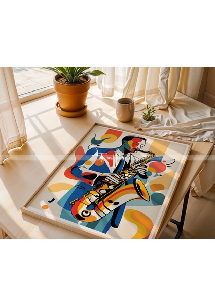 Caz Temalı Renkli Ahşap Çerçeveli 2'li Tablo Seti - 21X30 fiyatları