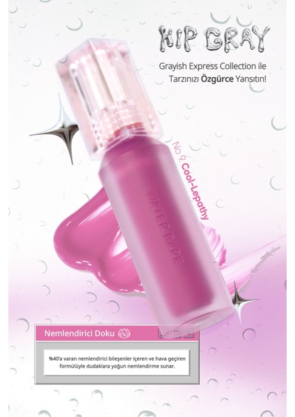 Doğal Tonlarda, Uzun Süre Kalıcı, Işıltılı Tint PERIPERA Water Bare Tint (09 Cool-Lepathy)(Hip Gray)