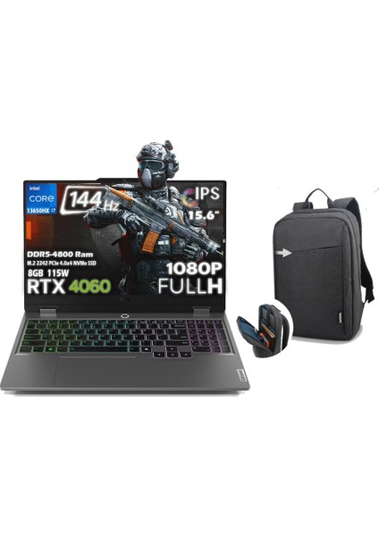 Loq 15IRX9 Intel Core I7 13650HX 48GB 1tb SSD Rtx 4060 8gb (115W) 15.6" Fhd 144Hz IPS Panel Freedos Taşınabilir Bilgisayar 83DV00WTTRBS17 + Siyah Çanta