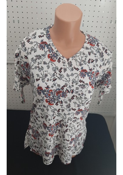 Kadın Kısa Kol Bluz Polyester Kumaş