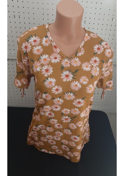 Kadın Kısa Kol Bluz Polyester Kumaş