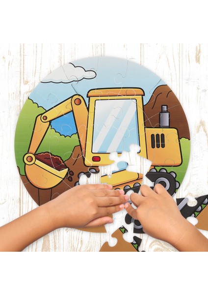 36 Parça, 42CM Çapında 3mm Ahşap Üstüne Iş Makinası Temalı Puzzle