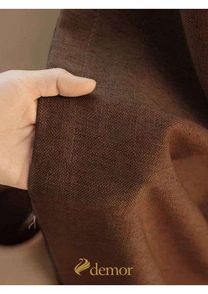 Kahverengi Keten Dokulu Yüksek Kalite Fon Perde Ekstrafor Büzgülü modelleri