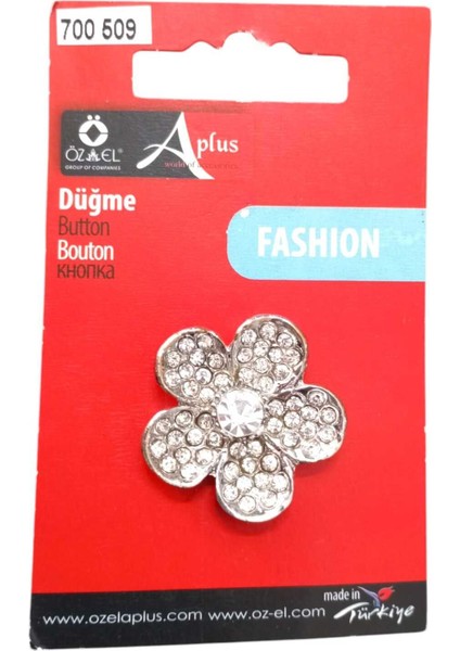 Çiçek Şekilli 3 cm Gümüş Rengi Zirkon Taşlı Şık Düğme, Delikli Düğme 700 509