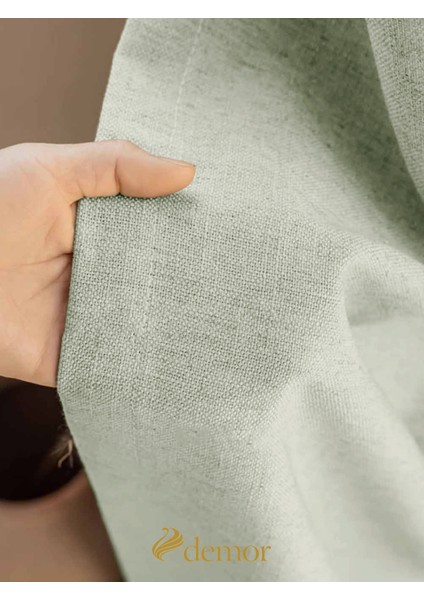 Mint Rengi Keten Dokulu Yüksek Kalite Fon Perde Ekstrafor Büzgülü