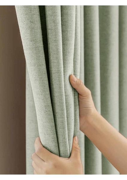 Mint Rengi Keten Dokulu Yüksek Kalite Fon Perde Ekstrafor Büzgülü