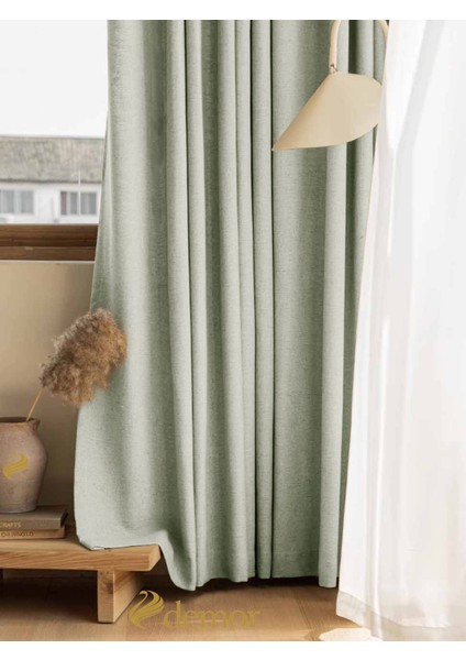 Mint Rengi Keten Dokulu Yüksek Kalite Fon Perde Ekstrafor Büzgülü fiyatları
