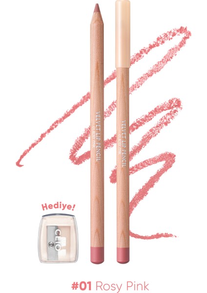Kremsi Formüle Sahip Dudak Kalemi ve Kalemtıraş Seti CLIO Velvet Lip Pencil Set 01 Rosy Pink