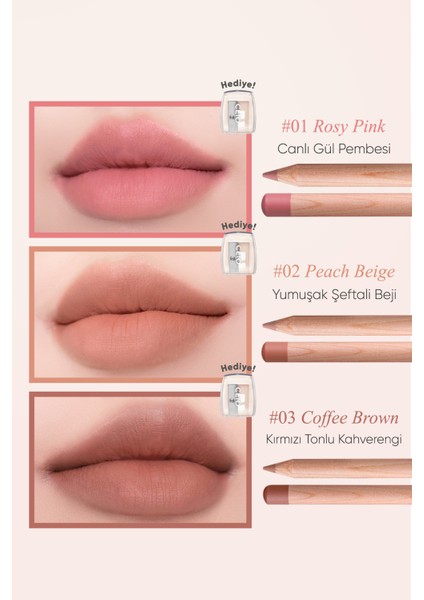 Kremsi Formüle Sahip Dudak Kalemi ve Kalemtıraş Seti CLIO Velvet Lip Pencil Set 01 Rosy Pink
