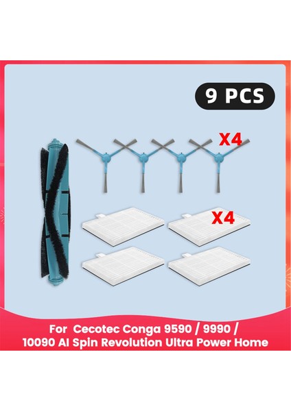 Cecotec Conga 9590 /9990 /10090 Aı Spin Revolution Ultra Güç Ev Yedek Parçaları Filtre Ana Yan Fırça Toz Çantası (Yurt Dışından)
