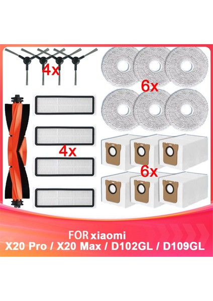 Xiaomi Robot Vakum X20 Pro / X20 Max / D102GL / D109GL Yedek Parçalar Ana Yan Fırça Hepa Filtre Paspas Pedi Toz Torbası (Yurt Dışından)