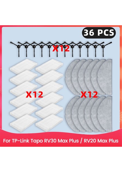 Tp-Link Tapo RV30 Max Plus / RV20 Max Plus Yedek Parça Filtre Yan Fırça Paspas Bezi Toz Torbası Aksesuarları (Yurt Dışından)