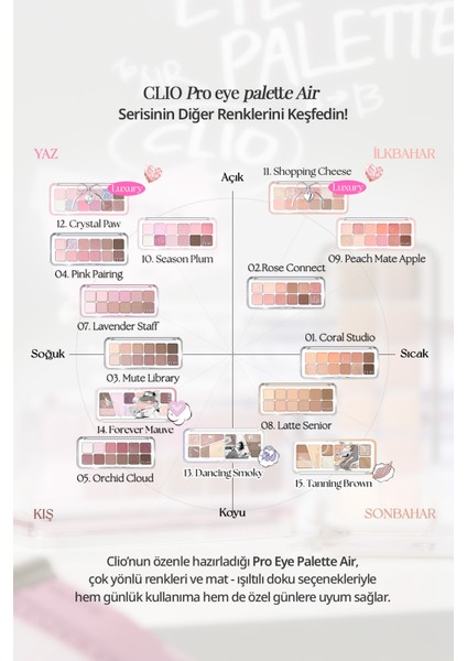 Hafif Dokulu Yoğun Renklere Sahip Göz Farı Paleti CLIO Pro Eye Palette Air (03 Mute Library)