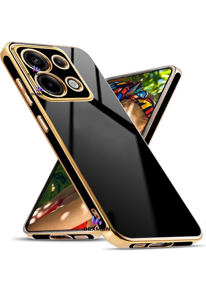 Xiaomi Redmi Note 13 Pro 4g Uyumlu Silikon Kılıf 3D Kamera Korumalı Arkası Renkli Kenarları Parlak Dore Tasarım Kapak
