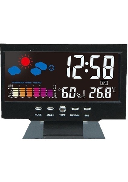Hava Saati Renkli Ekran Sıcaklık ve Nem Ev Ses Kontrollü Çalar Saat Gösterir (Yurt Dışından)