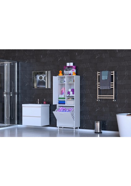 İNCİ 55x160 cm Kirli Çamaşır Sepetli Banyo Dolabı fiyatları