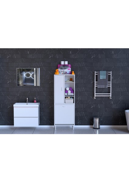 İNCİ 55x160 cm Kirli Çamaşır Sepetli Banyo Dolabı modelleri