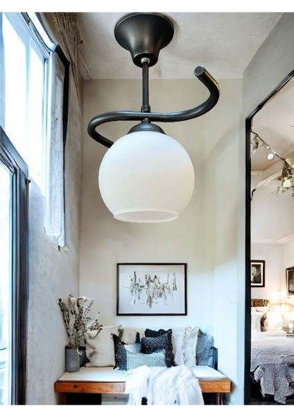 Hestia Siyah Kasa Beyaz Cam Tekli Avize