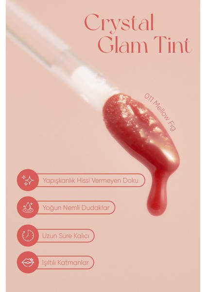 Yapışkanlık Hissi Vermeyen Yoğun Işıltılı Tint CLIO Crystal Glam Tint (11 Mellow Fig)