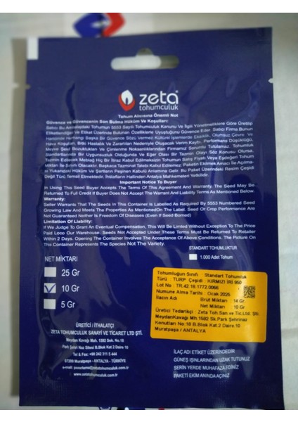 Turp Tohumu 10 gr Kırmızı Iri fiyatları