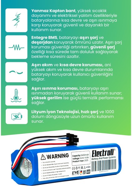 Xiaomi Robot Vacuum X10+ Uyumlu Batarya (Ultra Yüksek Kapasite) 6400MAH Pil Robot Süpürge Bataryası
