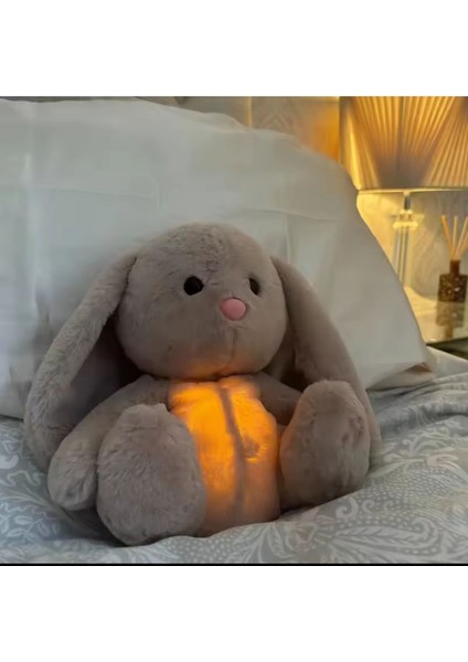 Nefes Alan Işıklı Uyku Arkadaşı Tavşan Peluş Oyuncak 28CM Müzikli Nefes Sesi Işıklı