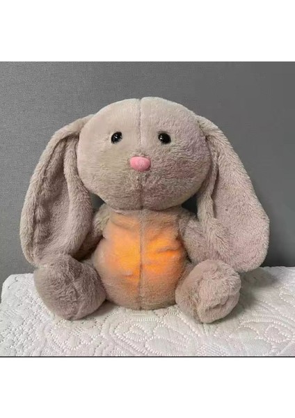 Nefes Alan Işıklı Uyku Arkadaşı Tavşan Peluş Oyuncak 28CM Müzikli Nefes Sesi Işıklı