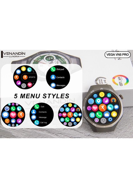Venandin Vega Vn5 Pro – 1, 60 Inç Büyük Ekranlı, Çift Kordon Hediyeli Akıllı Saat modelleri