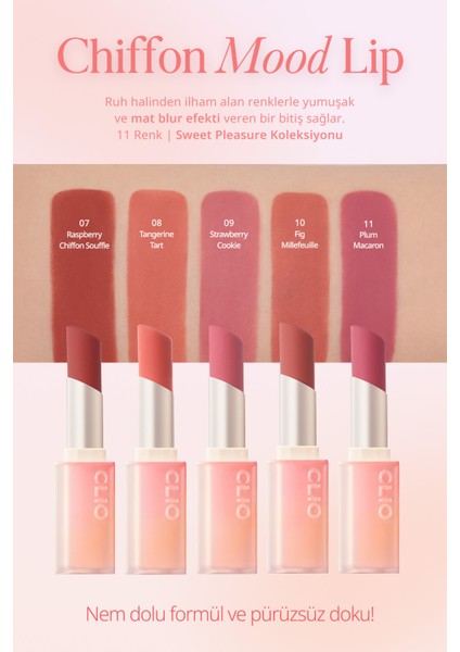 Yumuşak Dokulu, Hafif Mat Görünüm Sunan Ruj CLIO Chiffon Mood Lip (11 Plum Macaron)