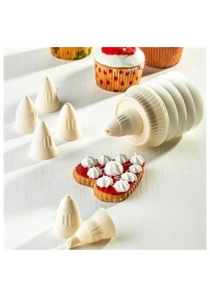 Buffer® 7 Başlıklı Mutfak Pasta Krema Sıkma Süsleme Pompası Aparatı Seti