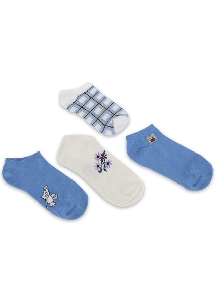4 Çift Kadın Çizgili Mavi Çorap Seti