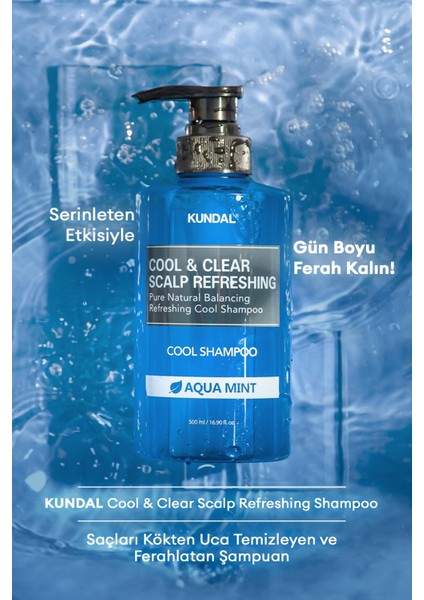 Canlandıcı ve Ferahlatıcı Saç Bakım Şampuanı KUNDAL Scalp Refreshing Cool Shampoo 500ml (Aqua Mint)
