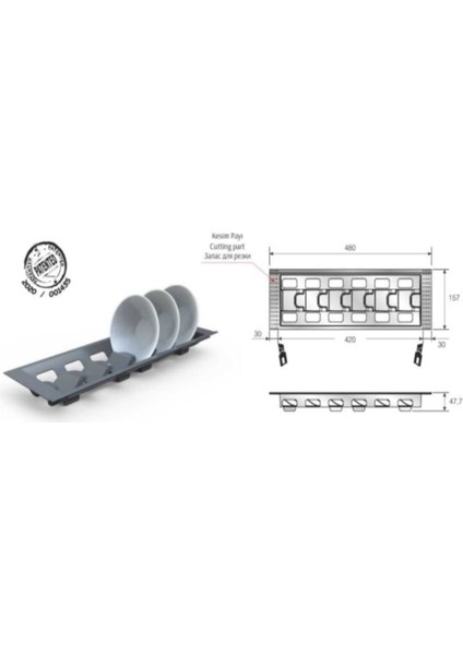 Çekmece Içi Kaselik 15,5cm x 48CM, Antresit (6 cm Boydan Kesilebilir) fiyatları