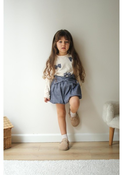 Kız Çocuk Kelebek Figürlü Pamuklu Kumaş Beli Lastikli Kurdeleli Mavi Sim Geçişli Etek Bluz Ikili Takım fiyatları