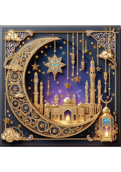 Islami Hilal ve Yıldız Ramazan 5d Elmas Sanat Seti Kiti 30X30 cm