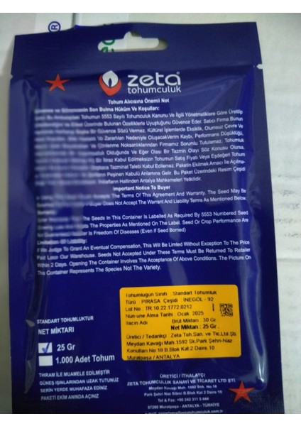 Pırasa Tohumu 25 gr fiyatları