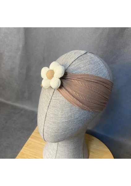 0478 Kız Çocuk Çiçek Motifli Bandana - Kahverengi
