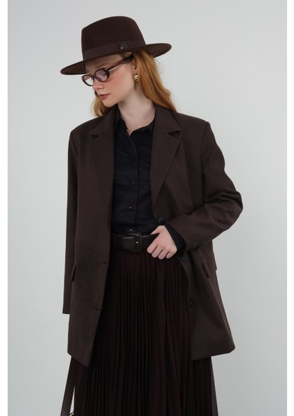 Süet Blazer Ceket Acı Kahve