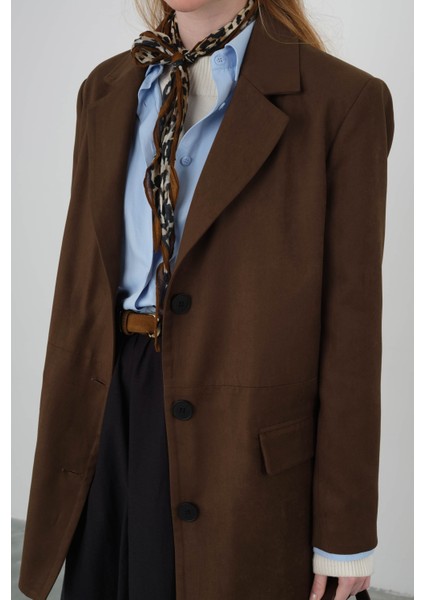Süet Blazer Ceket Koyu Taba